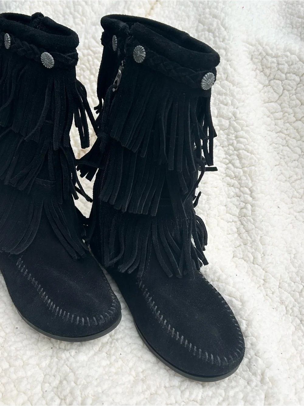 Girl’s Minnetonka Triple Fringe Black Boots